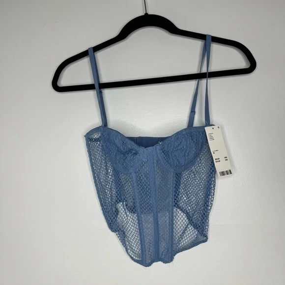 Urban Outfitters out from under blue overdrive fishnet corset NWT medium - Picture 2 of 6